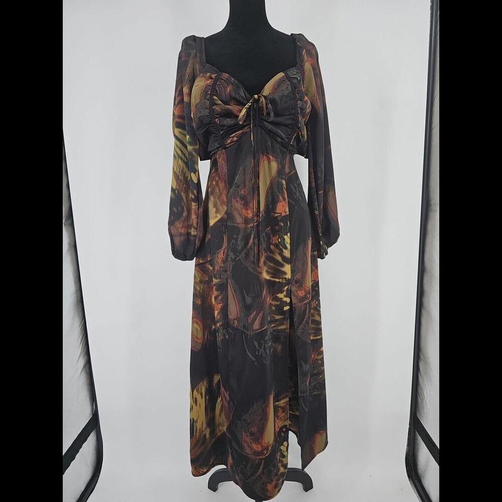 Urban‎ Outfitters Kitty Printed Dress M Puff Sleeve Midi Dress